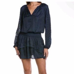 Ramy Brook Navy Winnie Long Sleeve Lace cut out Mini Dress Sz M